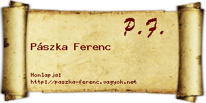 Pászka Ferenc névjegykártya