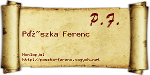 Pászka Ferenc névjegykártya